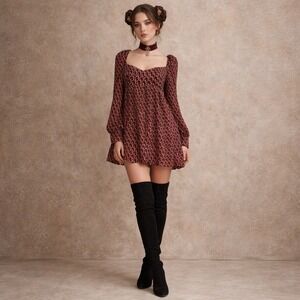 WAYF Whimsigoth Babydoll Mini Dress XS Puff Sleeve Renaissance Regency Fairycore